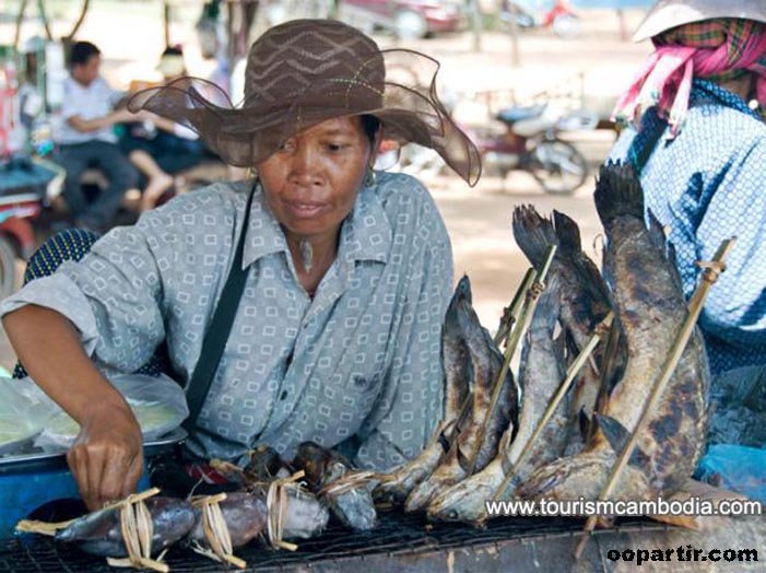 vendeuse poisson, montagne Oudong